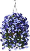 INQCMY Artificial Hanging Flowers Basket for Outdoors Spring Summer Decoration,Faux Silk Begonia in Planter Look Real UV Resistant for Outside Home Porch Patio Garden Balcony Yard Decor（Deep Blue）