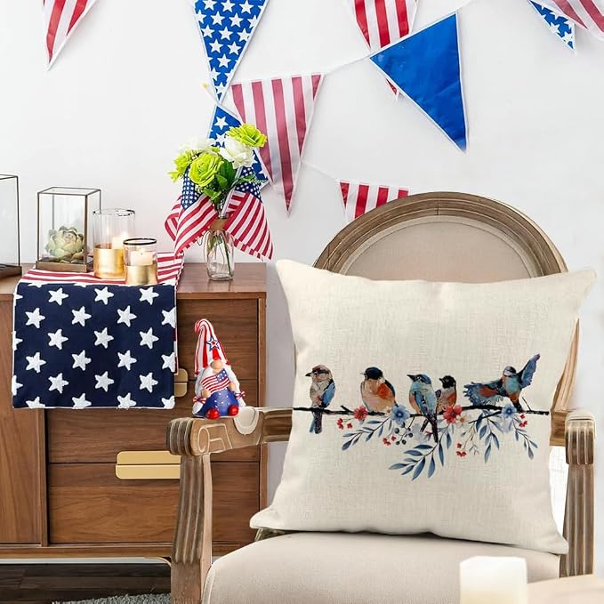 RABUSOFA 4th of July Memorial Day Patriotic Throw Pillow Cover, 18x18 Inch Red - Image 3