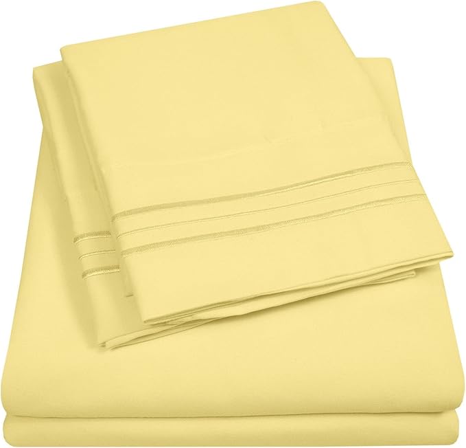 Sweet Home Collection Split King Size Size Sheet Set with Built-in Sheet Straps - Deep Pocket Fitted Sheet, Flat Sheet & Pillowcases - Soft, Wrinkle-Free, Secure Fit - Pale Yellow
