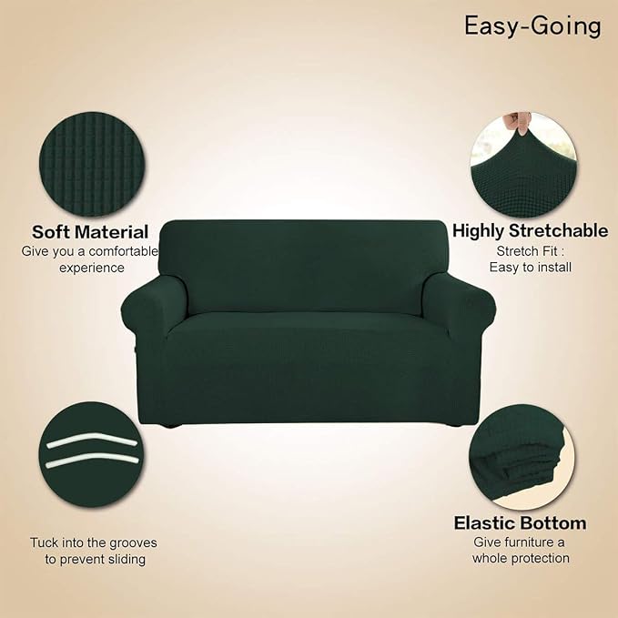 Easy-Going Stretch Loveseat Couch Covers Washable Dark Green | 1-Piece Loveseat - Image 3