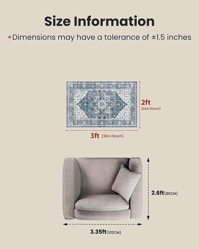 AMADA HOMEFURNISHING 2x3 Washable Area Rug, Low-Profile Entryway Rug - Image 2