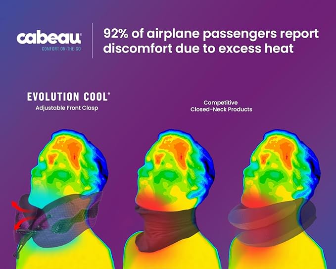 Evolution Cool Travel Neck Pillow by Cabeau - Cooling Airflow Vents, Memory Foam Neck Support, and Adjustable Clasp - Comfort On-The-Go with Carrying Case - Airplane, Train, Car, and Gaming (Blue)