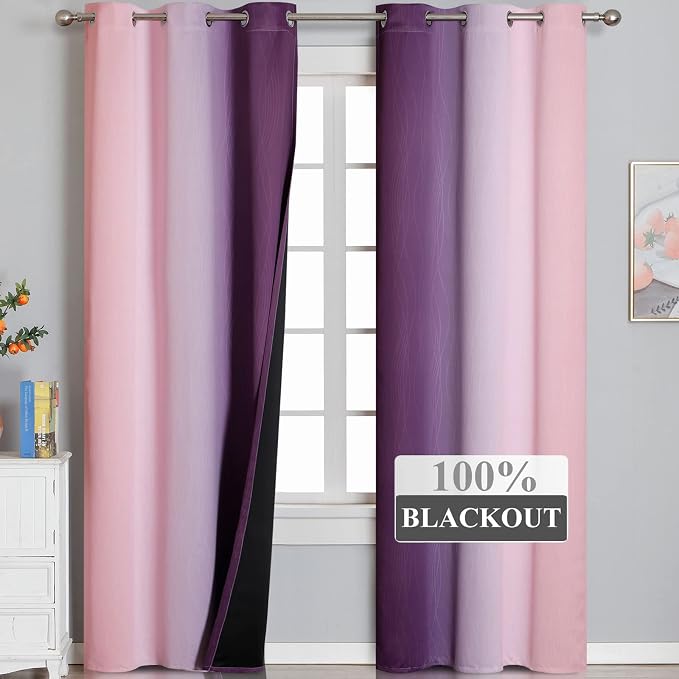 Pink and Purple Ombre Blackout Curtains - Image 2