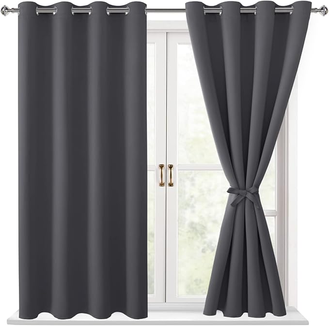 Blackout Curtains for Bedroom, Dark Grey, 52 x 45 Inch, 2 Panels | Thermal by Hiasan