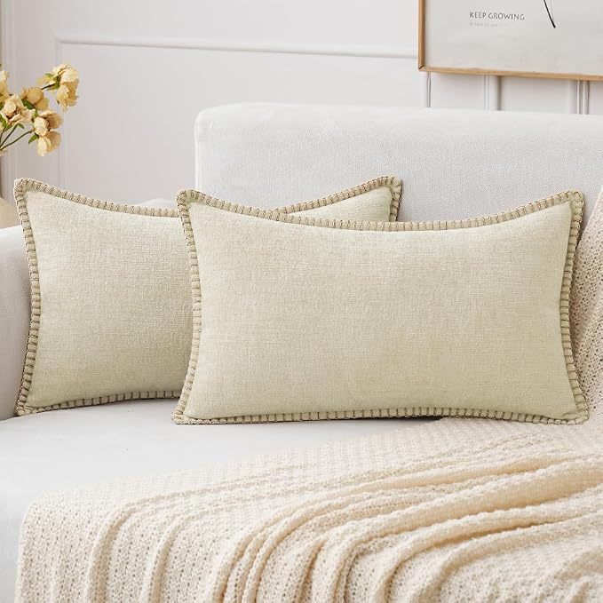 MIULEE Decorative Lumbar Throw Pillow Covers 12x20 Inch Cream White 2 Pack | by MIULEE