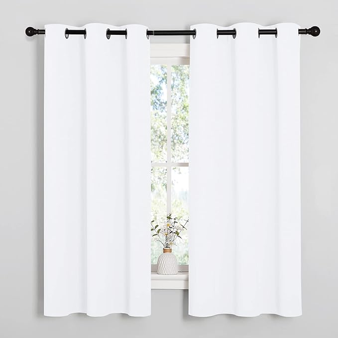 NICETOWN White Lightweight Fabric Curtain Panels, 48 inch Length, Non-Blackout by NICETOWN