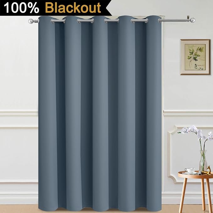 Yakamok Stone Blue Blackout Patio Door Curtain Panels W70 x L84, 1 Panel | - Image 2
