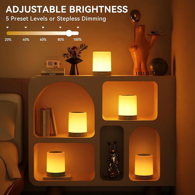 Night Light for Kids Baby, Dimmable Touch Lamp for Nursery, 11 RGB Colors 5 Brightness, Portable Rechargeable Bedside Table Lamp for Nightstand, Kids Night Light for Bedroom Living Room, Dark Brown