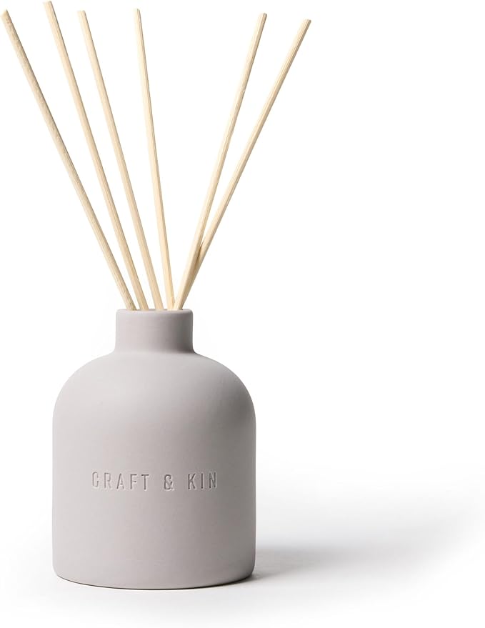 Craft & Kin Christmas Reed Diffuser for Home & Bathroom – Rose & Oud Holiday Reed Diffuser Set with Fragrance Sticks, Long-Lasting Alcohol-Free Scent, Earthenware Collection, 6.7oz