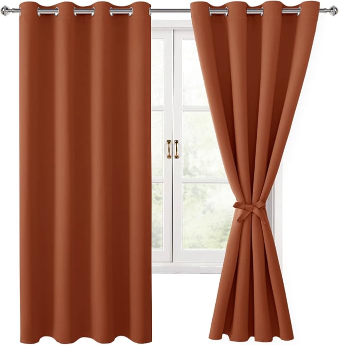 Fall Blackout Curtains for Bedroom, 52 x 63 Inches, Burnt Ochre | Thermal by Hiasan
