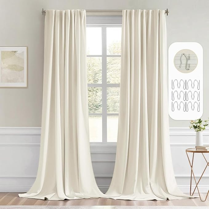 MIULEE Beige White Back Tab Blackout Curtains 52x120 Inch Long 2 Panels Set | by MIULEE
