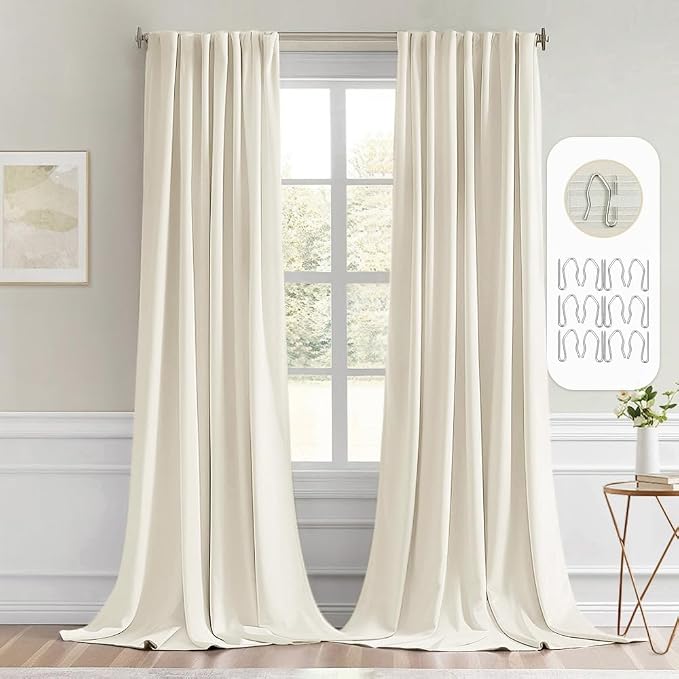 MIULEE Beige White Back Tab Blackout Curtains 52x96 Inch Long 2 Panels Set | by MIULEE