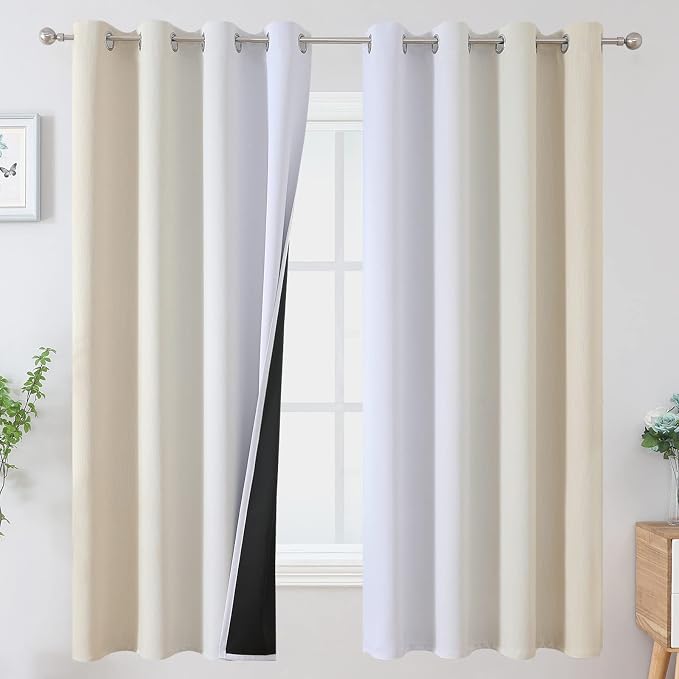 Beige and Grayish White Ombre Blackout Curtains by ESTELARTEXTILER