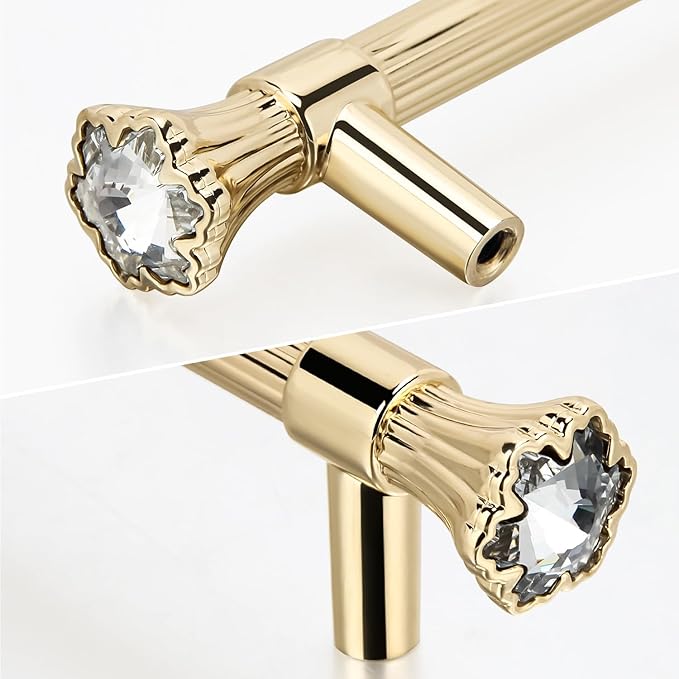 4 Pack Kitchen Cabinet Handles Gold, Crystal Dresser Drawer Pulls, Modern Bathroom Cabinet Handles, Kitchen Hardware for cabinets, Zinc Alloy Pull, 5.7 Inch Length, 4.1 Inch Hole Center