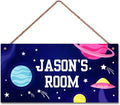 Personalized Outer Space Sign Cute Kids Aerospace Themed For Kids Room Nursery Baby Playroom Door Decor,Custom Name Stars Wall Decor Decorative Plate for Boys Room