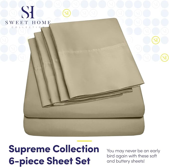 Sweet Home Collection 6 Piece 1500 Supreme Collection Brushed Microfiber Deep Pocket Sheet Set-2 Extra Pillow Cases, Great Value, Rv Short Queen, Sage