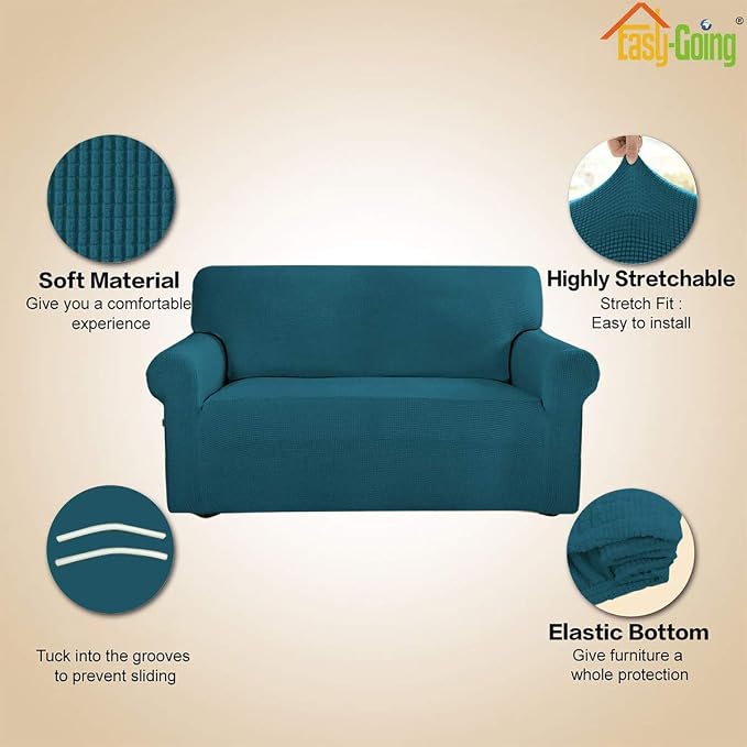 Easy-Going Stretch Loveseat Couch Covers Washable Peacock Blue | 1-Piece - Image 3