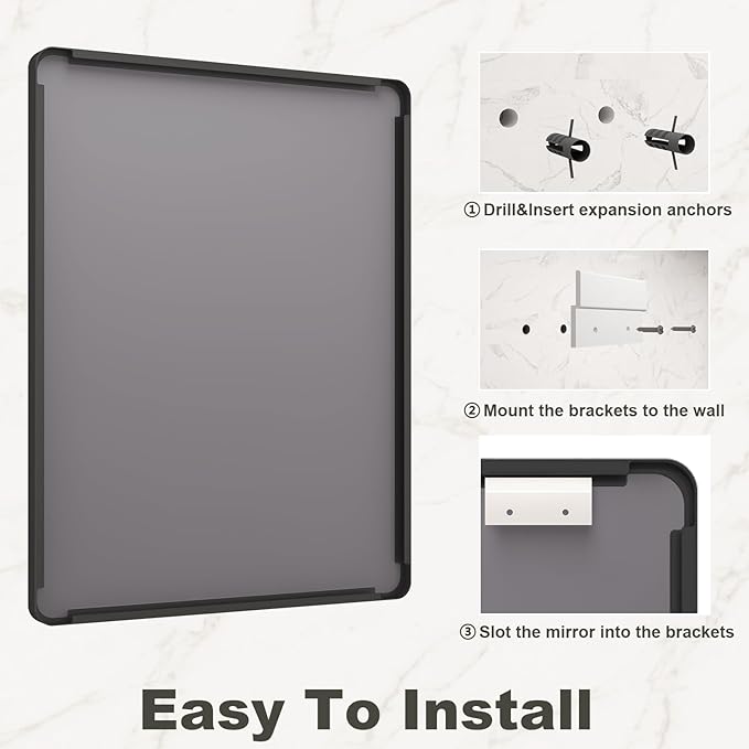 60x28 Black Bathroom Wall Mirror, Black Matal Framed Mirror, Matte Rectangle Bathoom Vanity Mirror, Anti-Rust, Shatterproof, Hangs Vertically or Horizontally