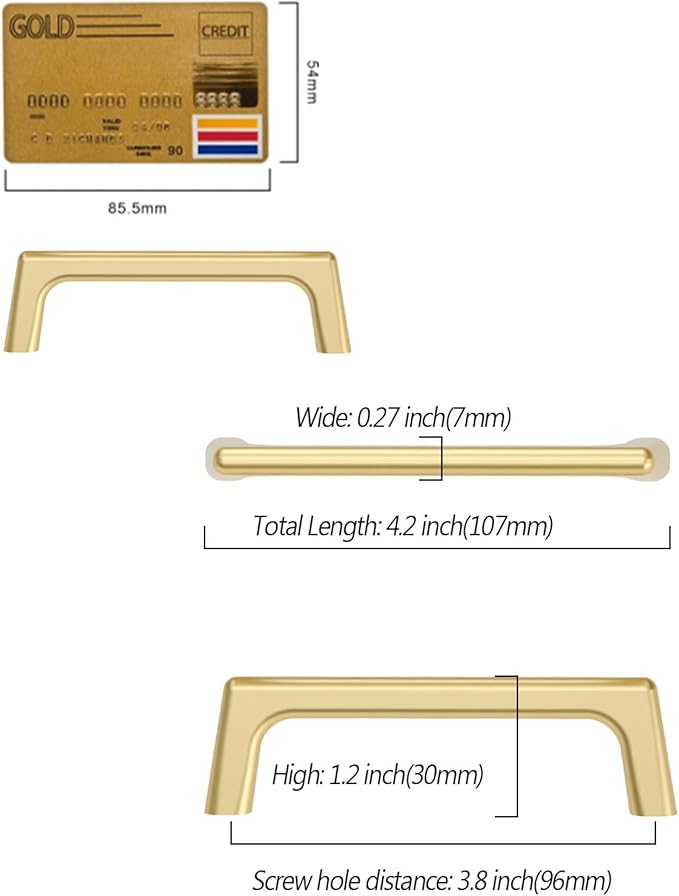 Amerdeco 10 Pack Brushed Gold Cabinet Pulls 3.75 Inch(96MM) Hole Centers Kitchen Cabinet Handles Hardware Kitchen Handles for Drawer Pulls ZH0041