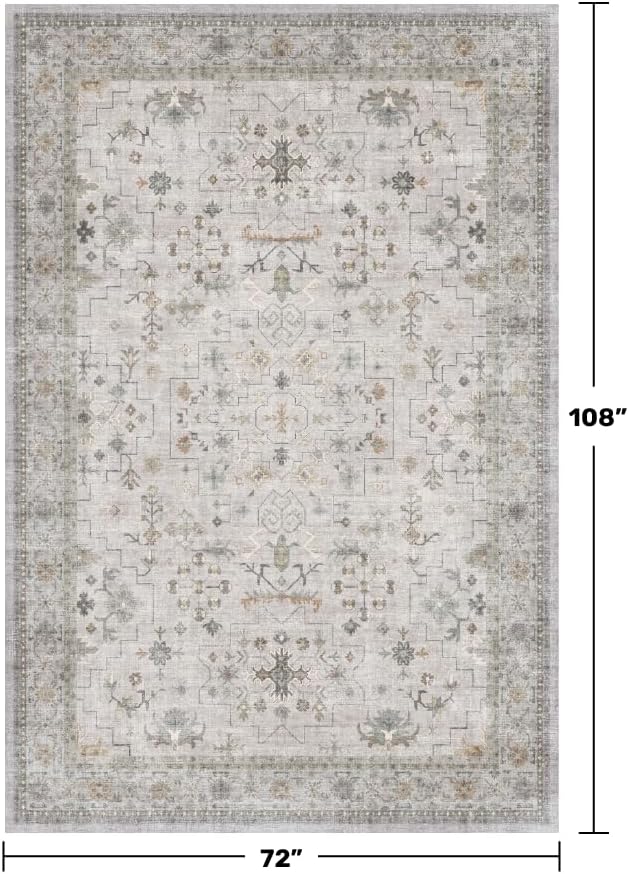 Washable Light Gray & Sage Living Room Rug 6x9 - Image 2