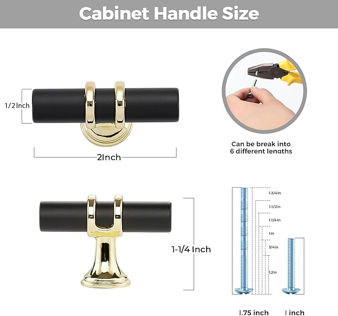 15 Pack Black&Gold Cabinet Knobs - Kitchen Cabinet Knobs Closet Pulls for Kitchen Closet Drawer Stainless Steel Dresser Hardware 2in Length Single Hole
