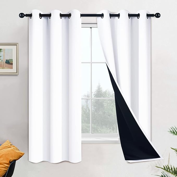 Yakamok Pure White 100% Blackout Curtains 63 Inches Long 42" Wide 2 Panel | by Yakamok