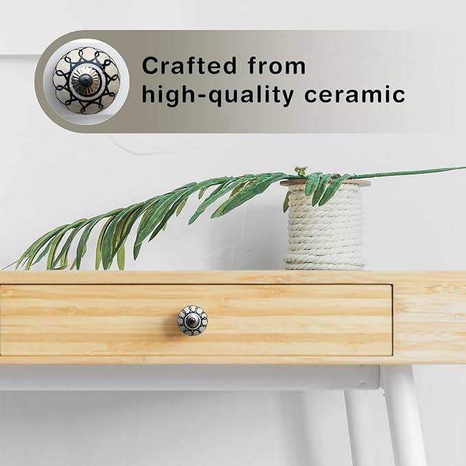 Handmade Serene Blue Ceramic Stone Cabinet Knobs, Vintage Decorative Drawer Pulls for Trendy Cabinets, Modern Dressers & Cupboards, Knobs for Kitchen & Furniture - Set of 12