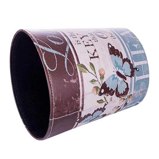 Leather Trash Can, Retro Decorative Waste Basket, 10L Capacity Small Waste Paper Basket, Waterproof Garbage Can for Bathroom, Bedroom, Office, Kitchen and Living Room - Butterfly