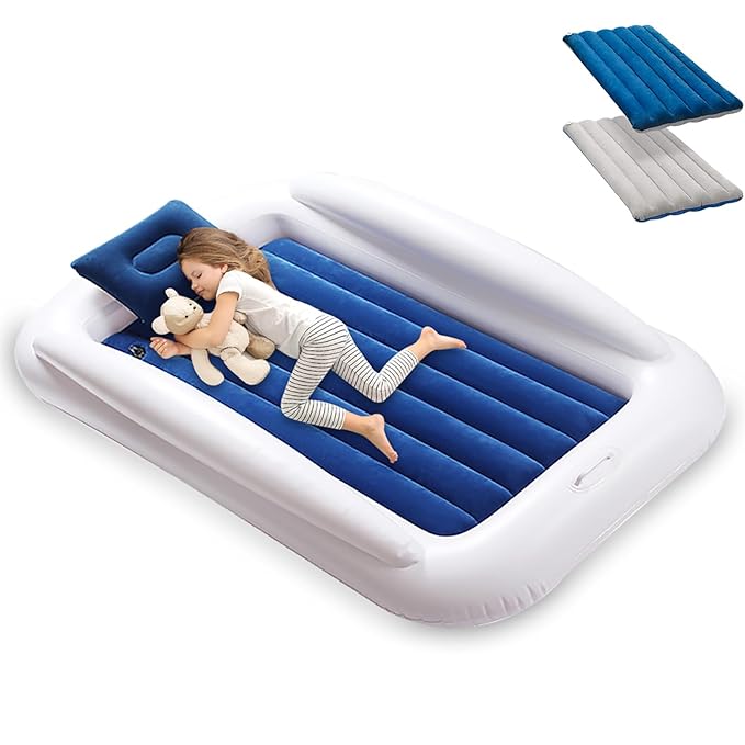 Toddler Travel Bed, Portable Inflatable Toddler Bed | Kids Air Mattress | Kids Travel Bed Blow Up Mattress with Sides, Idea for Road Trip Camping Sleepovers