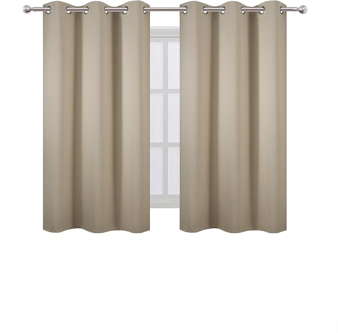Beige Blackout Curtains 42 x 54 Inch Length Set of 2 Panels Grommet Bedroom - Image 2