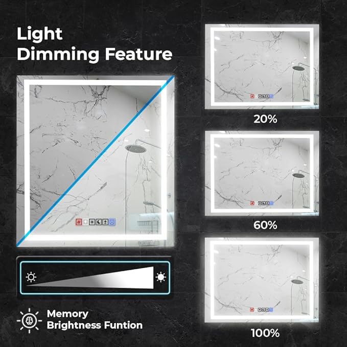 Fab Glass and Mirror Anti-Fog Dimmable Backlit and Front lit LED Bathroom Wall Mirror with Memory Function Rectangular Frameless LED Mirror 30L X 20W Clear