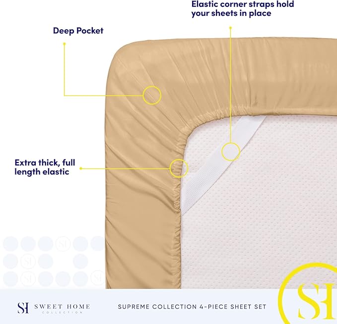 Full Size Sheet Sets - Breathable Luxury Sheets with Full Elastic & Secure Corner Straps Built In - 1800 Supreme Collection Extra Soft Deep Pocket Bedding Set, Sheet Set, Full, Camel