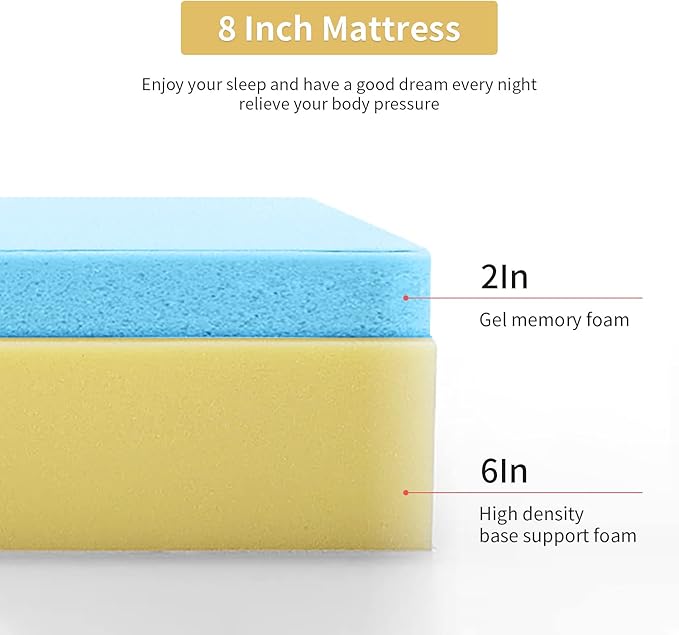 PayLessHere 8 Inch Twin Gel Memory Foam Mattress Fiberglass Free/CertiPUR-US Certified/Bed-in-a-Box/Cool Sleep & Comfy Support