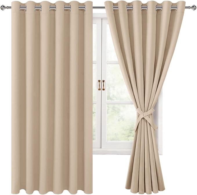 Grommet Blackout Curtains for Bedroom 70 x 63 Inches Beige 2 Panels | Thermal by Hiasan