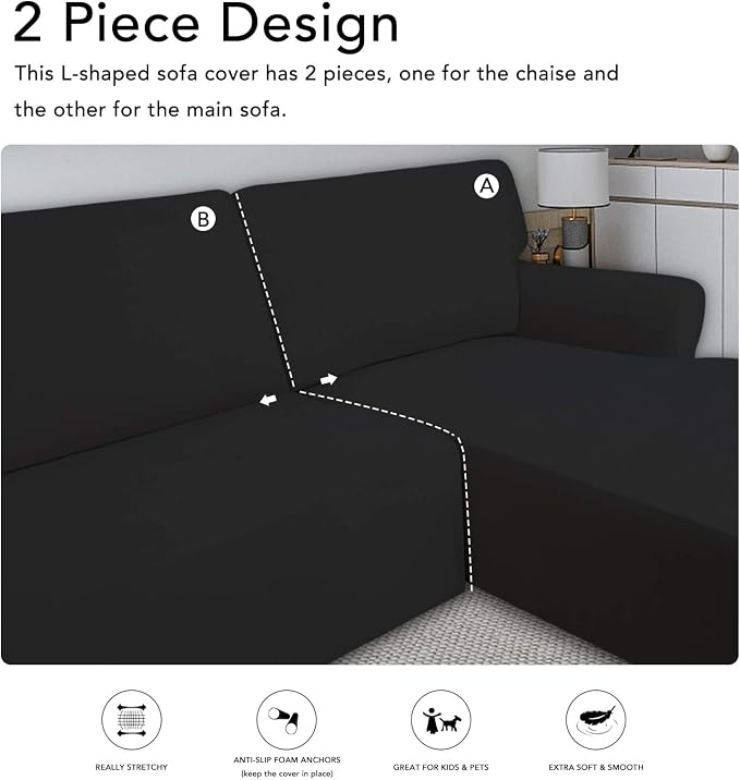 PureFit Stretch Sectional Couch Covers 2 pcs Non Slip L Shape Sofa Cover | - Image 5