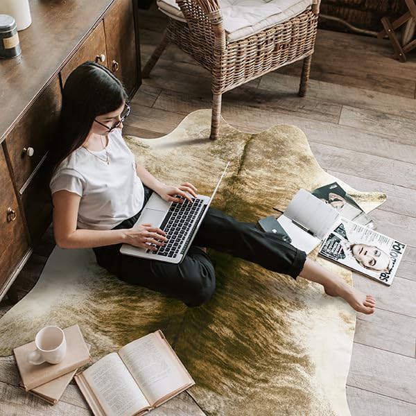 Western Faux Cowhide Rug, Animal Cow Hide Rug, 7 x 6.2 Ft Brownish | Premium - Image 6