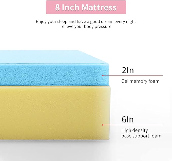 PayLessHere 8 Inch Full Gel Memory Foam Mattress Fiberglass Free/CertiPUR-US Certified/Bed-in-a-Box/Cool Sleep & Comfy Support/Mattress in a Box