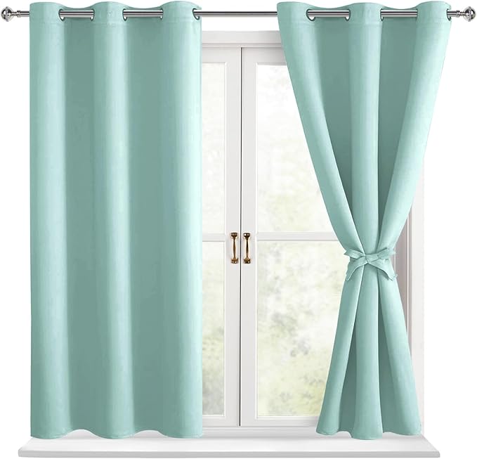 Short Blackout Curtains for Bedroom, 2 Panels, 42 x 45 Inch | Thermal Insulated by Hiasan
