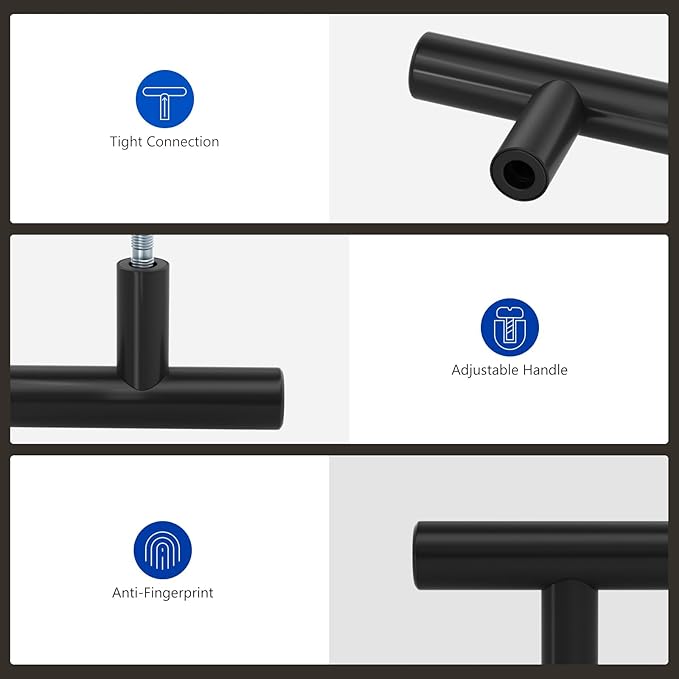 LONTAN 35 Pack Black Knobs for Cabinets and Drawers Kitchen Cabinet Knobs for Dresser Bathroom Modern T Bar Furniture Black Hardware,Stainless Steel