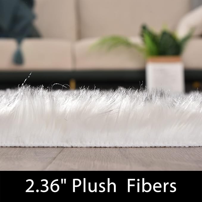 Latepis White and Grey Tips Faux Fur 8'10"x11'10" Area Rug, Soft Plush Faux Fur - Image 2