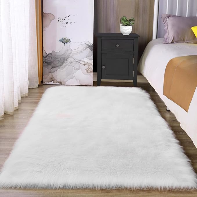 Latepis White Faux Fur Rug 3x5, Faux Sheepskin Rugs - Image 2