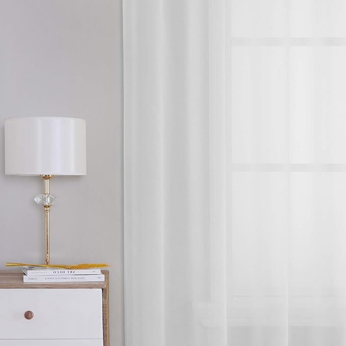 KEQIAOSUOCAI Sheer Window Curtains 72 inches Long, Silver Grommet Light Filtering Window Drapes Airy & Breathable Living Room Voile Panels for Flat,Pure White, 108" W Total 2 Pieces