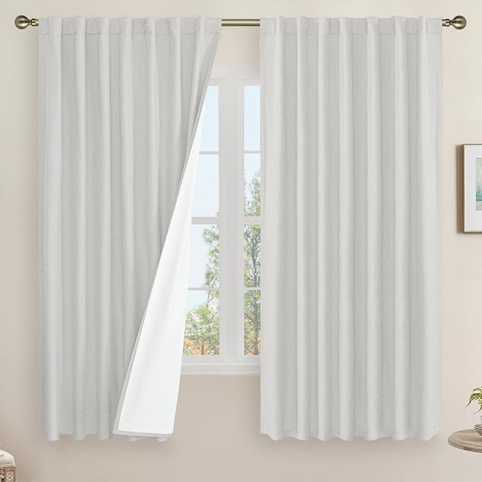 100% Blackout Linen Curtains 63 Inches Long by LAMIT