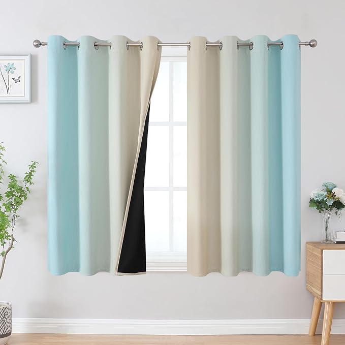 Aqua and Beige Ombre Blackout Curtains by ESTELARTEXTILER