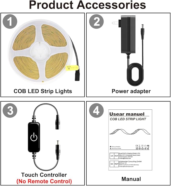 COB LED Strip,LED Strip Lights 5M/16.4ft,Touch Dimmable LED Strips,CRI90+,3000K Warm White cob led,1600LEDs,24V LED Tape Lights,Indoor for Bedroom, Kitchen, TV, Mirror,Cabinet