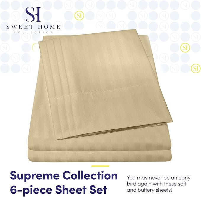 Dobby Stripe Queen Sheets - 6 Piece 1500 Supreme Collection Fine Brushed Microfiber Deep Pocket Queen Sheet Set Bedding - 2 Extra Pillow Cases, Great Value, Queen, Dobby Sage