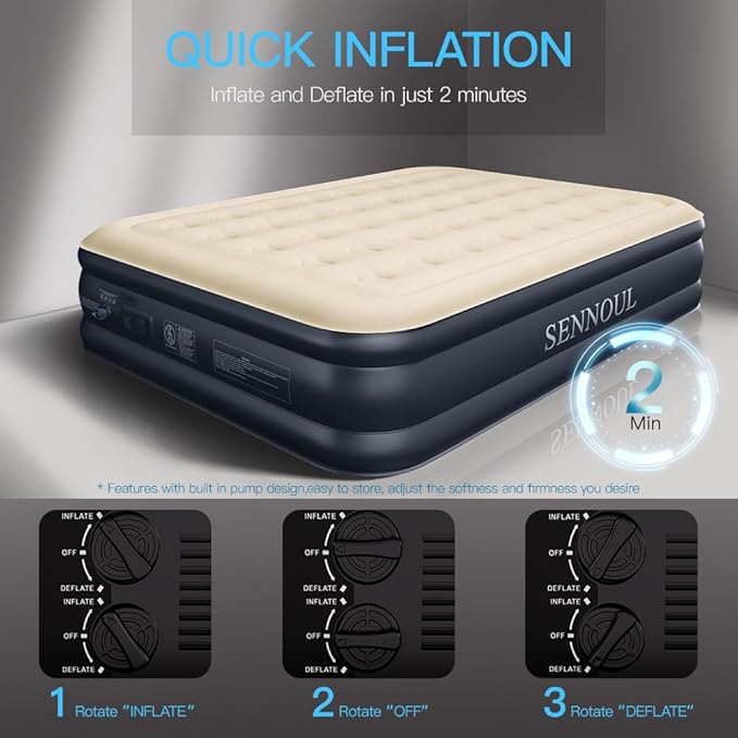 King Size Air Mattress with Built in Pump - Upgraded Blow Up Bed, 2 Mins Quick Self Inflatable/Deflation, 18"/750lbs Max, Strong Support,No Leakage,No Odor,for Home,Guests,Camping,Travel