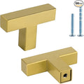 LONTAN 100 Pack Dresser Knobs Brushed Brass Kitchen Cabinet knobs Square Gold Cabinet Door Hardware for Bathroom Closet Cupboard