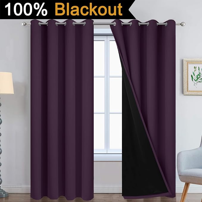 Yakamok Purple 100% Blackout Curtains 84 Inches Long - Image 2