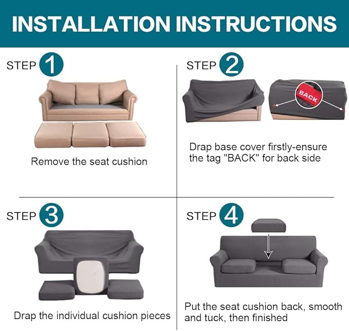 Turquoize 4 Piece Sofa Covers for 3 Cushion Couch Sofa Slipcover Soft Couch - Image 6